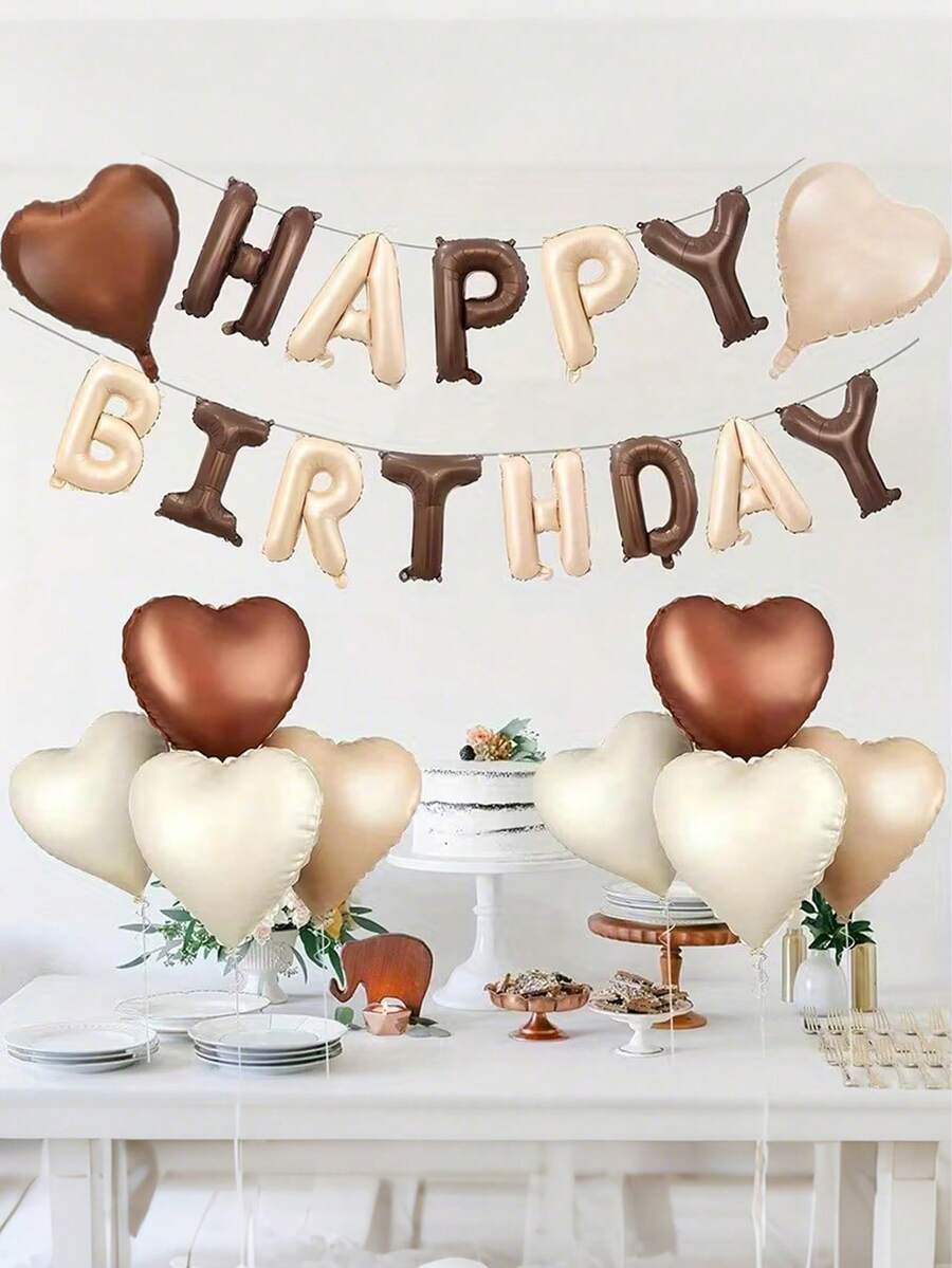 16 英寸生日快乐横幅和 9 个 18 英寸心形铝箔气球非常适合生日和婴儿派对。 - 多色 - 查看 1