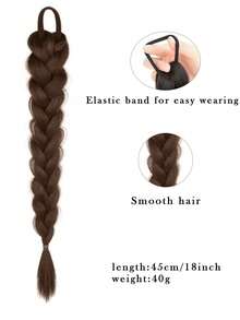 18 Inch Women Synthetic Fiber Ponytail, Including Low Ponytail, Double Ponytail, High Ponytail, Long Twist Braid, Side Single Ponytail, Twist Boxer Braid, Suitable For Daily Wear - Dark Brown - View 4