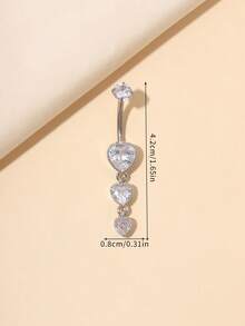 1 pieza Anillo de ombligo de titanio de diseño con forma de corazón, adecuado para uso diario - Plateado - Ver 3