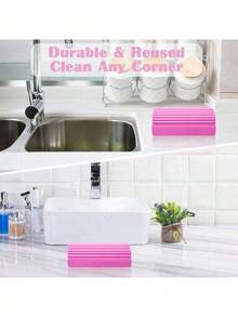 1片可重复使用的粉色清洁除尘海绵湿巾 - 神奇除尘清洁海绵，适用于清洁百叶窗、玻璃、踢脚线、通风口、镜子、窗轨、厨房、浴室、家居等。 - 粉色 - 查看 4