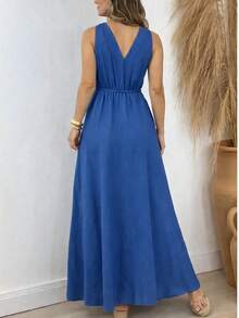 Elegant Women's Long Dress, Casual Chic, Perfect For Weddings, Parties, Bridesmaids, Graduations, Conservative Evangelical Fashion, Various Colors, With Padded Cups, Bow, And Sensual Fabric - 藍色 - 查看 3