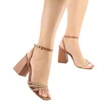 Sandália Salto Bloco 9CM FESTA FORMATURA CASUAL  Casual  Festa  elegante  Festa  Sexy  Casamento  Negócios  básico  Elegante  Neutro    Fivela  Strass    Casamento  Festa  Escritório  Casa  Ar livre - Marrom - Visão 2