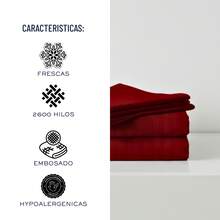 Juego de Sabanas para Cama, Sabana Bajera, Sabana Plana y Funda de Almohada, Cajon Amplio, 2800 Hilos, Premium, Tamaño Individual Matrimonial Queen King - Rojo - Ver 4