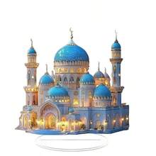 Modello di moschea in acrilico vintage con supporto - ideale per la decorazione e i regali del Ramadan, display da scrivania religioso, senza alimentazione elettrica - A - Visualizzare 7