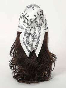 1 pieza Pañuelo cuadrado de 70cm con estampado simple, nuevo pañuelo de primavera para mujer, versátil para atar a la cintura, diadema, pañuelo de moda - Blanco - Ver 1