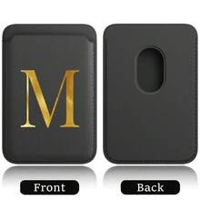 弹性 Magsafe 卡包，弹性皮革磁吸手机壳，内置磁铁，磁吸式手机套，适用于 Apple 12/13/14/15/16 Pro Max 和 Magsafe 手机壳，A-Z 字母图案 - 黑色 - 查看 16