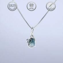 1 pieza Elegante y lujoso collar colgante de plata 925 con ágata en forma de gota de agua, adecuado para uso diario, fiestas y como regalo para mujeres - Plateado - Ver 6