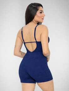 Set Of 2 Ribbed Jumpsuits With Straps For Women's Gym And Sportswear - Fitness - Navy Blue - View 4
