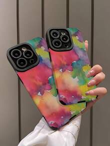 1pc Colorful Tie-Dye Vintage Pattern Faux Leather Soft Shockproof Phone Case Compatible With IPhone And - Multicolor - View 4