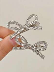 2 piezas Clips para el cabello de mujer con lazo de diamante de imitación brillante, clips para flequillo lateral, clips de pato de estilo de moda Ins, adecuados para uso diario y peinados de fiesta - Multicolor - Ver 7