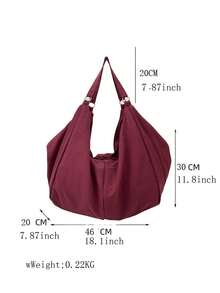 Large Capacity Plaid Pattern Shoulder Bag, Solid Color Nylon Water-Resistant Material, Minimalist Style Women's Crossbody Bag, Zipper Closure, Casual Practical Multipurpose Tote Bag, Suitable For Work, Study, Travel - Purple - View 10