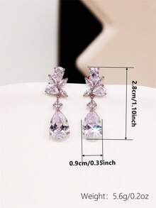 一对精美立方氧化锆水滴耳环，适合女性作为婚礼首饰或情人节礼物 - 玫瑰金 - 查看 7