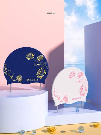 1pc Flower Print Swimming Cap Fashionable And Casual Waterproof Silicone Women's Swimming Cap Comfortable And High Elasticity Suitable For Various Water Activities