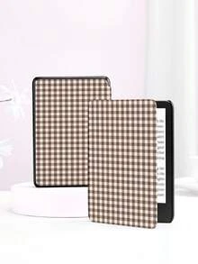 1pc Brown & White Plaid Pattern Kindle Protective Case, Suitable For Kindle 10th, Kobo Colour, Kindle 11th, Kindle Paperwhite 5, E-Book Protective Cover With Auto Wake/Sleep Function, Lightweight And Convenient, Perfectly Fits To Protect Your Reading Device, Romantic Gift For Family - Multicolor - View 3