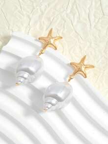 1 Pair Beach Vacation Style Starfish, Faux Pearl, Seashell Dangle Earrings, European And American Elegant Popular, Summer Gift Choice - Multicolor - View 4