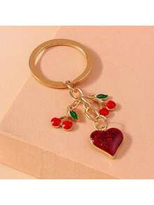 1pc Cherry Heart Shaped Keychain, Unisex Daily Wear Key Chain, Bag Accessory Pendant, Perfect Birthday/Valentine's Day Gift - Multicolor - View 6