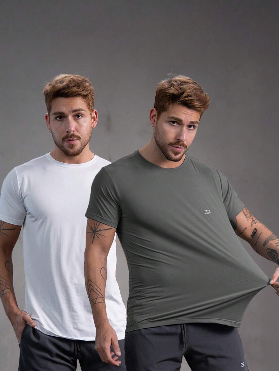 Kit 2 Dry Fit Polyamide T-Shirts - White / Gray - View 1