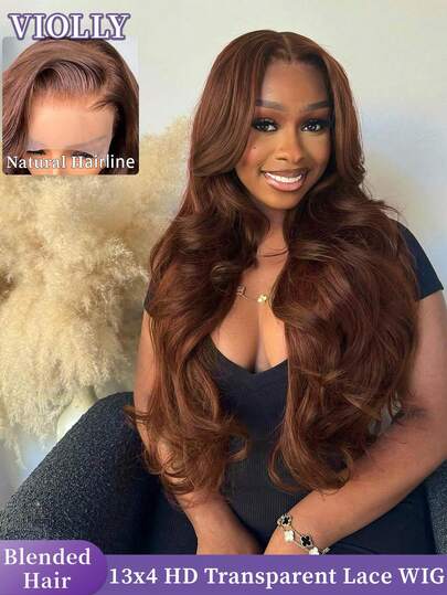 VIOLLY 13x4 HD Transparent Swiss Lace Front Weaves Brazilian Wig 34 Inch Free Part Water Wave Full Frontal Body Wave Wig With Baby Hair 200% High Density Pre Plucked For Women Natural Black/Chocolate Brown Long Lasting Gift Ideas For Women