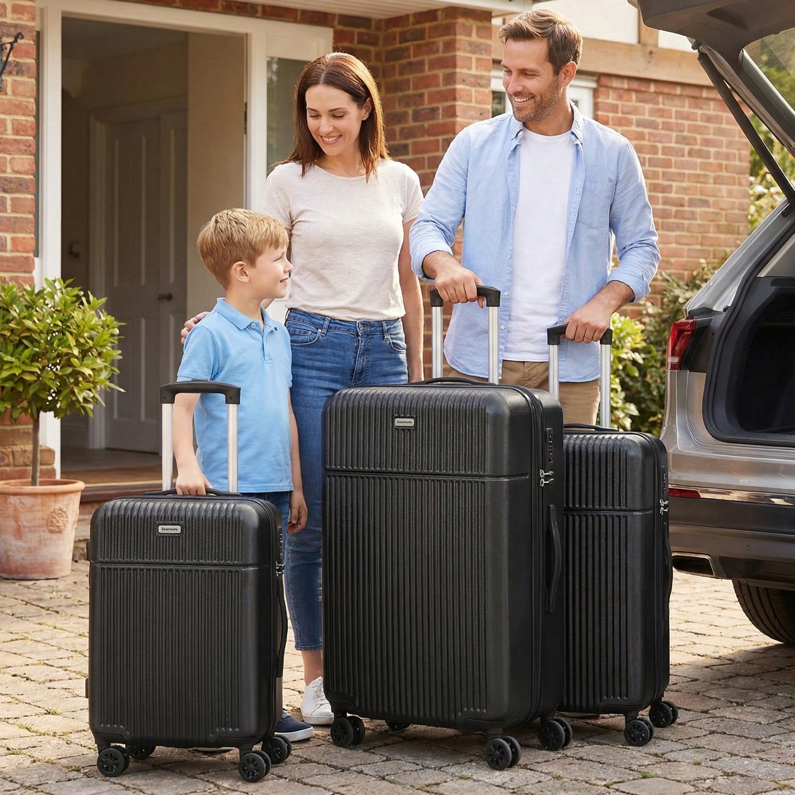 Suitcase Sets 3 Piece ABS Hard Shell Lightweight Durable Travel Luggage Set With 4 Spinner Wheels And TSA Lock (Small, Medium, Large) 21" + 24" + 28"-Black