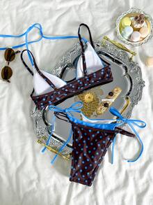 Bộ bikini chấm bi cổ điển dành cho nữ, đồ bơi gợi cảm cổ yếm hở lưng màu xanh nhạt, chấm bi nâu, bikini ngắn không tay dáng chữ A bất đối xứng, thích hợp cho mùa đông, đi chơi, sinh nhật, thường ngày, phong cách phương Tây, câu lạc bộ, bãi biển và kỳ nghỉ hè. - màu nâu - Xem 4