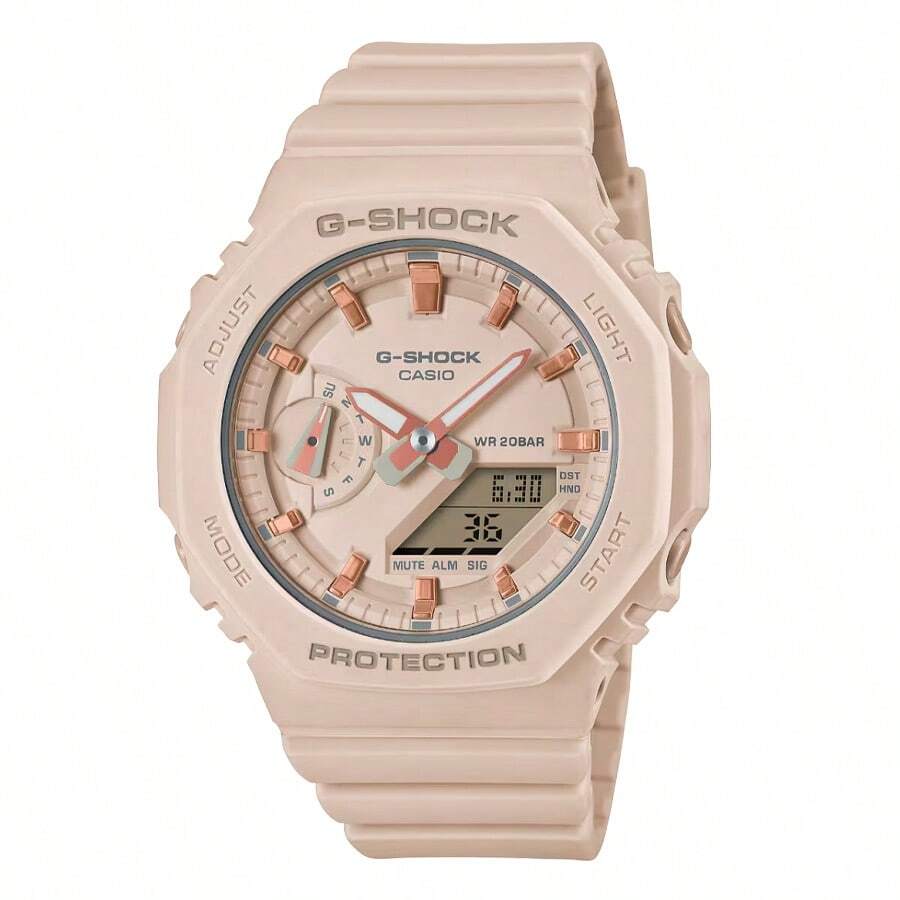 Casio 女士指针式双显石英机芯树脂表带腕表，日韩风格，粉色表盘 - S2100-4A - 粉色 - 查看 1