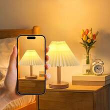 简约现代北欧风木质褶皱台灯 - USB供电LED台灯，暖色调氛围灯光，按钮控制，适合阅读、睡眠和家庭办公装饰 | 三角形底座 | 天然木质表面 | 家庭办公桌灯 - 多色 - 查看 5