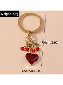 1pc Cherry Heart Shaped Keychain, Unisex Daily Wear Key Chain, Bag Accessory Pendant, Perfect Birthday/Valentine's Day Gift - Multicolor - View 4