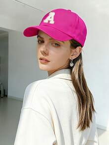 Y2K刺绣男女通用A-Z 26字母防晒透气时尚棒球帽，适合日常休闲和外出街头穿着 - 玫紅色 - 查看 6