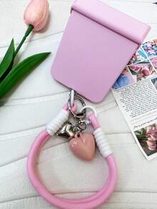 可爱粉色手机壳，带心形吊坠和挂绳，兼容三星 Galaxy ZFlip7、ZFlip6、ZFlip 5、Zflip6、Zflip5，防震后盖，也兼容摩托罗拉手机 - 粉色 - 查看 7