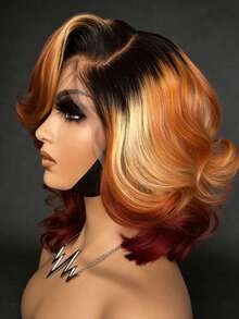Ginger Orange 180 Density Short Body Wave Lace Front Wigs Human Hair Free Parting 13x4 HD Transparent Natural Wave Glueless Wigs Human Hair Pre Plucked With Baby Hair Brazilian Remy Orange Highlight Blonde Colored Bob Lace Closure Wig Human Hair For Women - 挑染金髮 - 查看 6