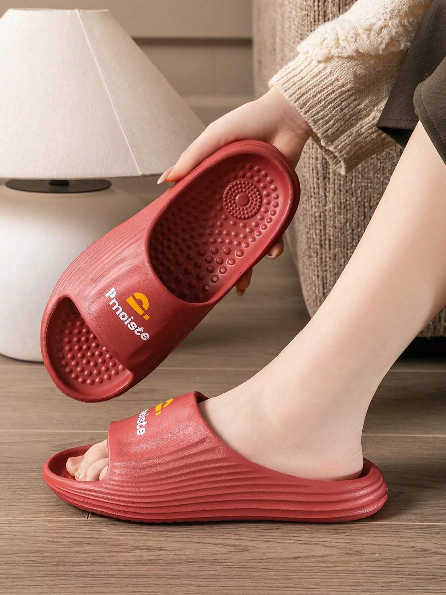 Slides For Women Massage Stripe Shower Slippers Soft Lightweight Shower Shoes Thick Sole Open Toe Slides Sandals - Red - View 1