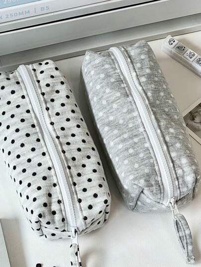 1PC Ins Style Solid Color Polka Dot Pencil Case Large Capacity Student Stationery Storage Bag Desktop Simple Miscellaneous Storage Bag For School Office Desk Organization Travel Friendly Lightweight Versatile Everyday Essentials Handy Organizer Perfect Gift Idea For Students And Professionals Clean Lines Modern Look Space Saving Design Keeps Pens Pencils Highlighters Brushes And Accessories Neatly Separated Easy To Open And Close Top Zipper Compact Yet Roomy Dorm Room Essential Desk Drawer Organizer Reliable Daily Use