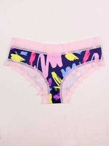 Dircho 3条装性感撞色粉色蕾丝低腰三角裤，全印花舒适丝滑贴身三角裤，女士内衣裤 - 彩色 - 查看 2