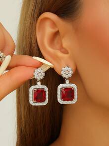 1 Pair Luxury Zirconia Flower Earrings, Elegant For Girls/Women Daily Wear, Festivals, Weddings And Parties/Jewelry Gift - Classic - View 3