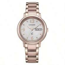 CITIZEN Đồng hồ Seiko XC Series chạy bằng năng lượng mặt trời, vỏ thép không gỉ, máy quartz năng lượng mặt trời, kiểu dáng Nhật Bản/Hàn Quốc, đường kính 32mm dành cho nữ. - Hoa hồng vàng - Xem 3