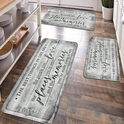 1件装家居装饰、房间装饰、浴室装饰、浴室地垫、防滑浴垫、厨房装饰、厨房地垫、地毯、浴室套装、入口地垫、门垫、柔软绒面、家居装饰、防疲劳地垫、木纹字母图案地垫、复古简约设计、柔软舒适表面、放松双脚、缓解疲劳