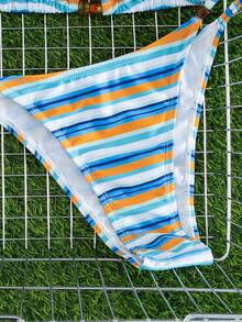 New Arrival European And American Women's Fashion Contrast Color Striped Spaghetti Strap Bow Bikini Set Summer Vacation Beach - Blue and White - View 8