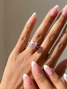MADEONE 1 Stück 925 Sterling Silber 8*12mm 4-Krallen Birnenform Kubikzirkonia Ring, Modeschmuck Geschenk für Frauen zur Hochzeit oder Jahrestag, exquisiter Schmuck, Alltagsdekoration - rosa Stein - Übersicht 2