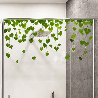 Green Plant Vine Leaf Window Stickers, Creative Self-Adhesive Removable Double-Sided Visible PVC Glass Decals, Beautifying Decorations For Living Room, Bedroom, Dining Room, Study, And Bathroom Doors And Windows