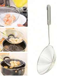 Oval Skimmer Stainless Steel Filter Mesh Oil Pot Food Filter Cookware Colander Fried Filter Kitchen Strainer Baking Cooking Tool - Silver - View 1