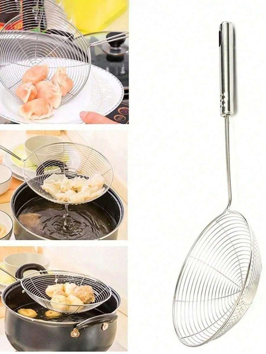 Oval Skimmer Stainless Steel Filter Mesh Oil Pot Food Filter Cookware Colander Fried Filter Kitchen Strainer Baking Cooking Tool - Silver - View 1