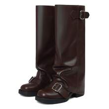 Women's Knee High Boots Foldover Boots Slouch Style Biker Boots Double Buckle Fold Down Fashion Boots For Daily Outfits - Brown - View 7