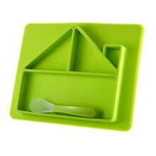 Silicone Plate/Lunch Box, Cute House Cartoon Design, Fresh And Fun Tableware, Microwave/Refrigerator/Dishwasher , Meal Prep Tray - Lime Green - View 10