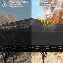 Carpa plegable resistente de 10 x 10 pulgadas - Gazebo portátil para exteriores, 3 alturas ajustables, instalación con un solo botón, 4 bolsas de peso, 8 estacas, 4 tensores, 1 pared lateral, bolsa de - Negro - Ver 4