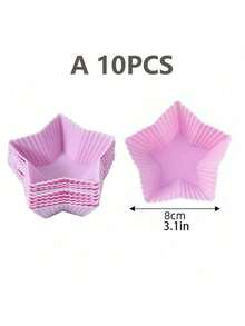 10 pièces Set de moules de cuisson en silicone, Moules à cupcakes en forme de cœur/étoile/fleur, Mini moules à gâteau en silicone pour muffins, desserts, idéal pour les passionnés de cuisson, outils de cuisine durables pour les fêtes d'anniversaire et les vacances - Multicolore - Voir 12