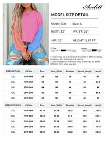 Acelitt Camiseta holgada de cuello redondo con textura y contraste de colores para mujer de talla grande, adecuada para primavera y otoño - Multicolor - Ver 3