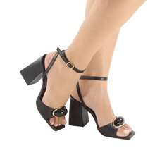 Sandália Salto Bloco 9CM FESTA FORMATURA CASUAL  Casual  Festa  elegante  Festa  Sexy  Casamento  Negócios  básico  Elegante  Neutro    Fivela  Strass    Casamento  Festa  Escritório  Casa  Ar livre - Preto - Visão 4