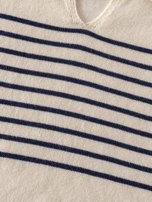 Girls' Elegant Striped Collar Sleeveless Knit Vest, V-Neck Pullover Sweater, Suitable For Casual Wear In Spring, Summer And Autumn - Apricot - View 5