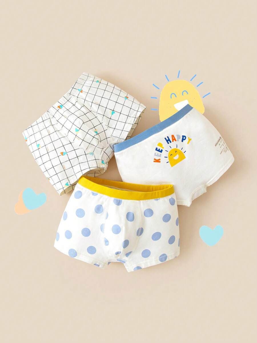 mini bala 3 chiếc quần lót bé trai, chất liệu cotton mềm mại, thoải mái, co giãn, thoáng khí, kiểu quần boxer cho trẻ em. - tông màu xanh trắng - Xem 1