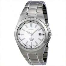 Seiko Đồng hồ đeo tay nam SKA393J1 Kinetic, dây đeo kim loại titan, mặt số trắng, chống nước 100M, kính sapphire, đồng hồ công sở và thể thao, thích hợp làm quà tặng sinh nhật hoặc kỷ niệm cho nam giới. - trắng - Xem 5